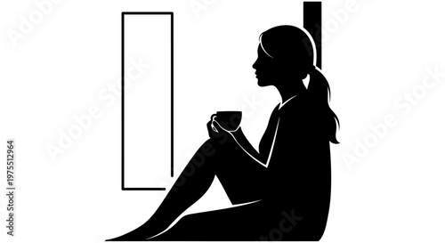 Silhouette of woman with coffee.