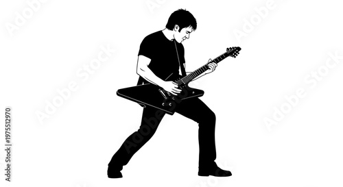Man Playing Electric Guitar Silhouette Music.