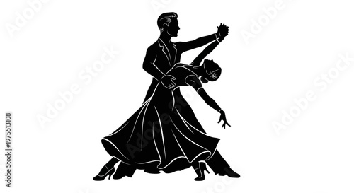 Couple dancing in elegant formal attire.