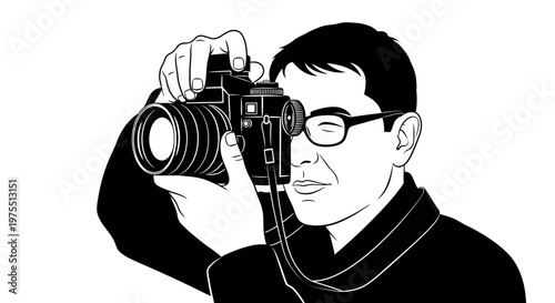 Man holding camera and taking picture.