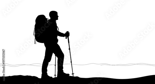 Hiker with Backpack and Trekking Poles.