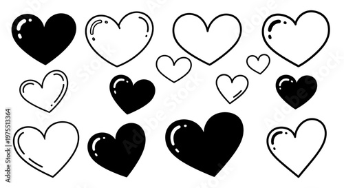 Collection of black and white hearts.