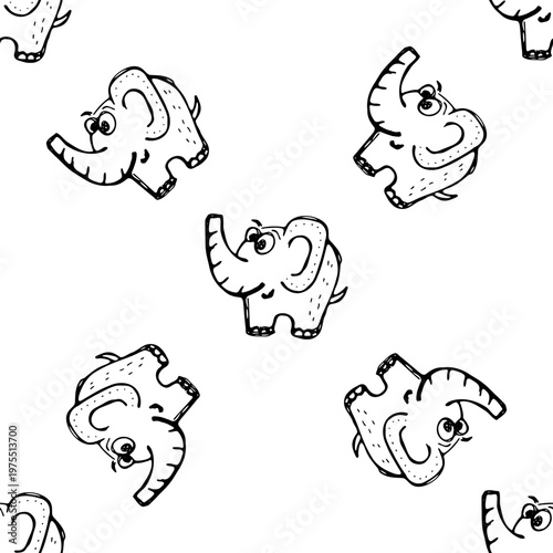 Cute cartoon elephants repeated pattern on white background