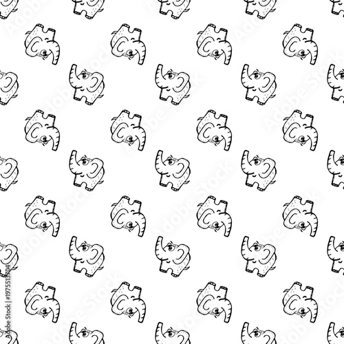 Seamless pattern of a simple outline elephant on a transparent background