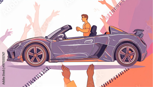 Man in gray sports car.