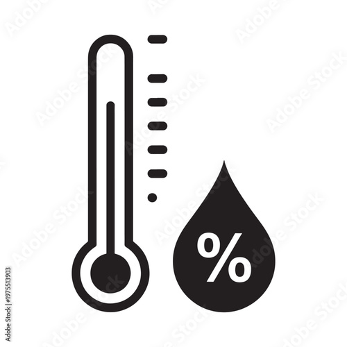 A simple black icon depicting a thermometer water droplet and humidity