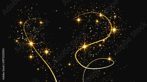 Gold glittering confetti wave and stardust