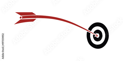 Red arrow hitting a target with precision and accuracy in a vector graphic