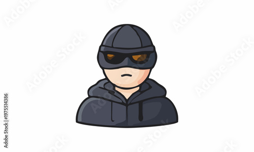 line art color of thief wearing a beanie and a mask cartoon illustration