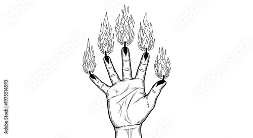 Hand with fingers on fire burning.