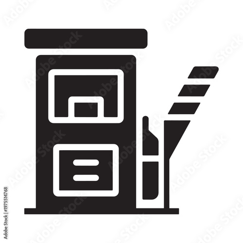 A minimalist black glyph depicting a parking gate and payment machine