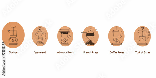 Various coffee brewing methods illustrated in a simple graphic style