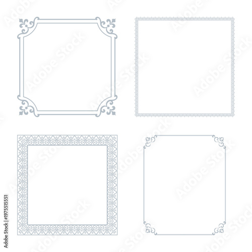 Set of decorative frames Elegant vector element for design in Eastern style, place for text. Floral gray and white frames. Lace illustration for invitations and greeting cards