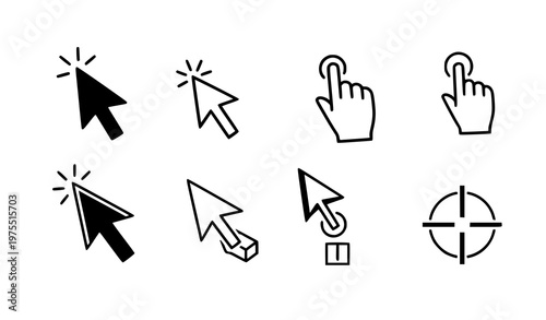 Computer mouse click cursor icons collection flat vector illustration
