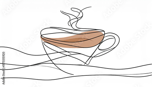 Minimalist coffee cup illustration with steam rising, simple line art.