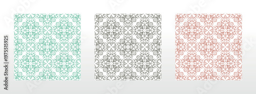 Wallpapers in the style of Baroque.. Set of colored floral ornaments. Seamless vector backgrounds Graphic patterns for fabric, wallpaper, packaging. Ornate Damask flower illustration