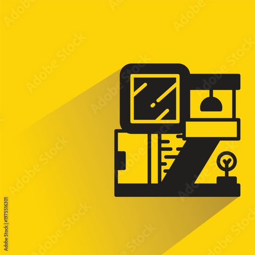 modern home building icon with shadow on yellow background