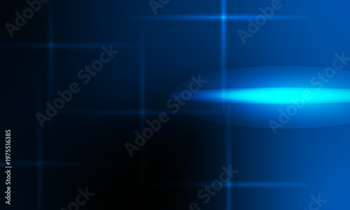 Abstract modern blue background featuring glowing lens flare and neon light grid lines on dark gradient for digital technology

