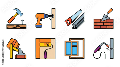 Construction Building Renovation Tools Icons Set Home Improvement Graphic Elements