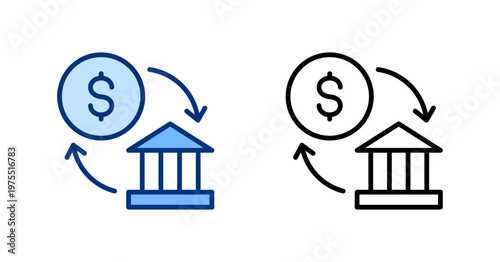 Money Transfer thin line, solid icon set. Personal Finance, Financial Control, Dollar, Budget Management, Budgeting concept. Blue, black outline vector icons.