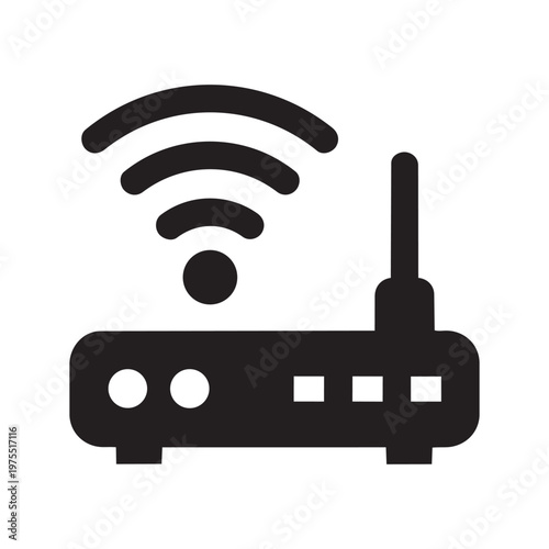 Wireless wifi router device representing internet network connection broadband communication signal broadcast access point flat vector icon