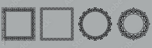 Set of decorative frames Elegant vector element for design in Eastern style, place for text. Floral black and gray frames. Lace illustration for invitations and greeting cards
