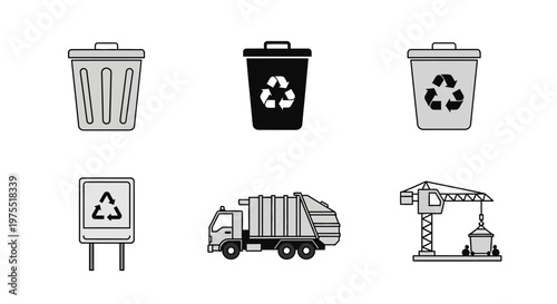 Recycling truck and waste management icons.