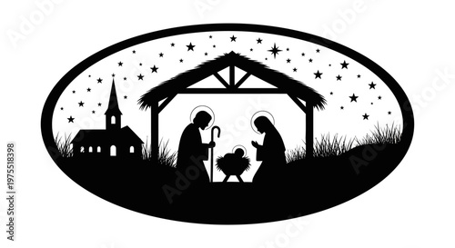 Silhouette of Mary Joseph and Jesus.