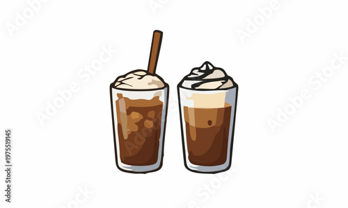 line art color of iced coffee beverages cartoon illustration