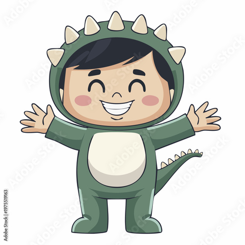 Happy child dressed as a cute dinosaur, embracing the joy of childhood and imaginative play in a fun costume