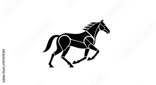 Minimal Cybernetic Horse Vector Graphic in Black and White