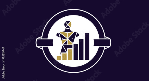 Abstract Human Figure with Financial Bar Chart Data Visualization.