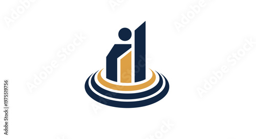 Abstract logo design with human figure and building elements.