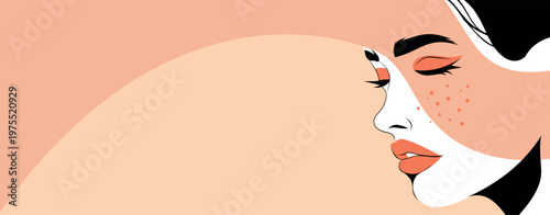 Stylized profile of a woman's face with expressive eyes, flat design vector illustration