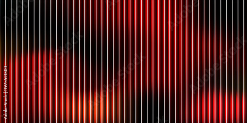 Neon glass ribbons and red fractals fluttering with futuristic vertical gradients. Diamond hologram party and polygon neon concept with red vector glass. Random neon and cyber technology poster.