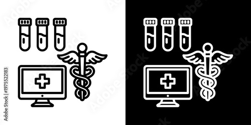 Intelligent Vital Analysis Icon In Black And White Style