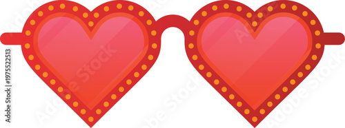 3D red heart shaped sunglasses with a gold frame on a white background serve as a retro fashion accessory and a vector illustration symbol of love for a Valentine holiday or summer design