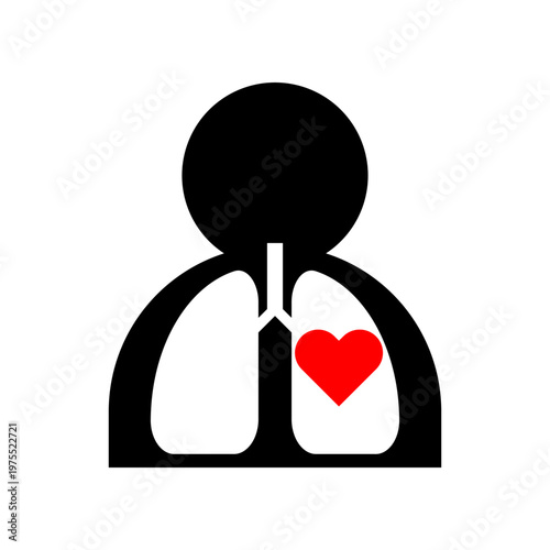 Black lungs and heart medical icon flat vector design
