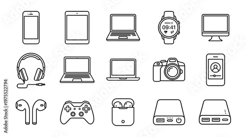 Wallpaper Mural Modern Electronic Devices Outline Icon Set. Digital Gadgets Line Art Collection for Web, UI, and Mobile Apps. Torontodigital.ca