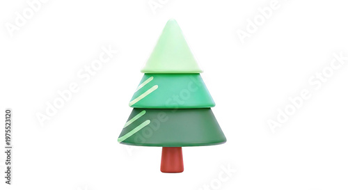 Stylized 3D Evergreen Tree with Green Layers