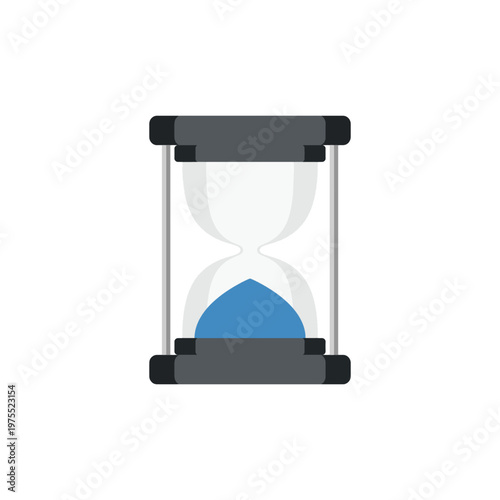 Stylized vector graphic illustration of an hourglass with blue sand, depicting the continuous flow and measurement of precious time.