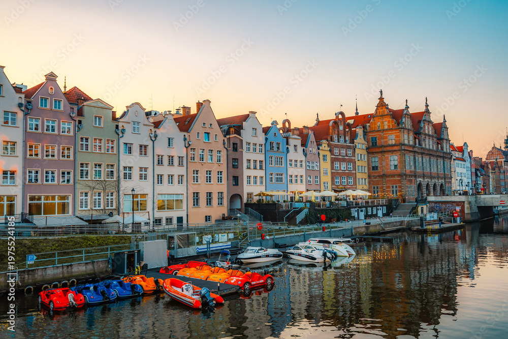Obraz premium Gdansk with Motlawa river in Poland. Old town colourful house with main square.