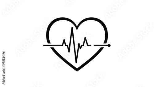Black heart icon with a pulse line passing through it symbolizing cardiology health or life monitoring.