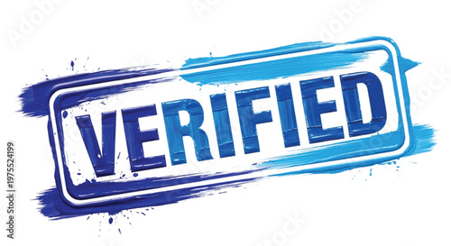 Blue and white verified stamp with ribbon border