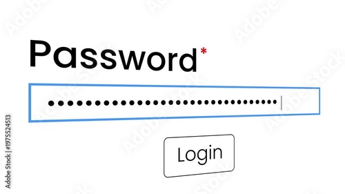 Typing password window in a computer screen animation isolated on white background