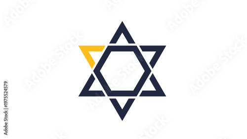 Modern navy blue Star of David icon with one yellow triangle segment on a white background symbolizing Jewish identity.