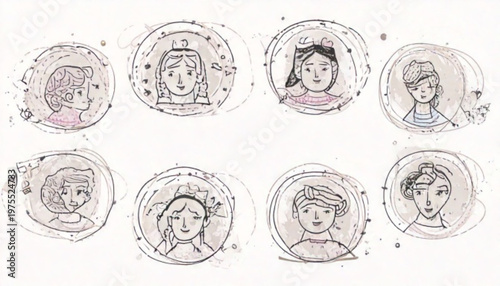 Portraits of diverse individuals, showcasing unique expressions and features in a series of circular frames.