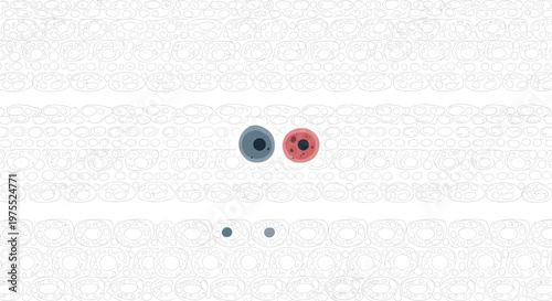 Subtle white pattern resembling biological cells or microscopic organisms with a few highlighted colored nucleus dots.