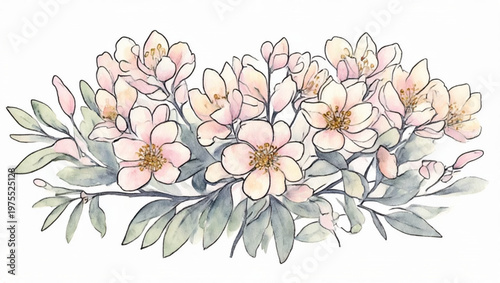 Pink Flowers with Green Leaves.