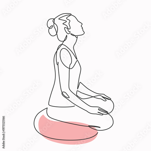 Woman relaxing on a round pillow one line drawing. Woman relaxing on a round pillow single line illustration. Woman relaxing on a round pillow minimalist line art